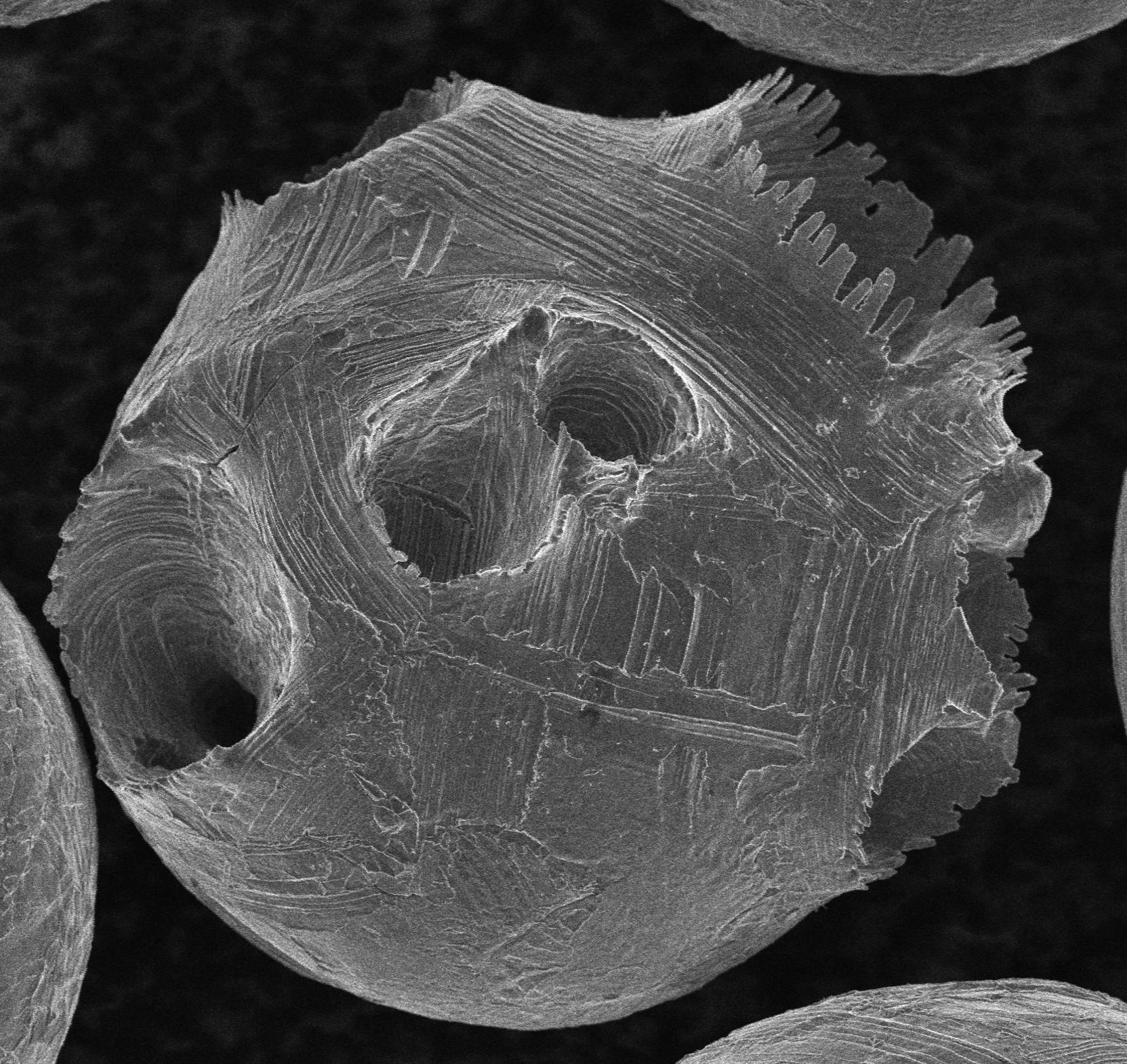 Close-up SEM image of single oxidized iron particle
